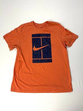 Nike Tennis Shirt Orange Sz L Court Graphic Logo Swoosh Cotton